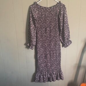 Chic Black and White Floral Long Sleeve Dress